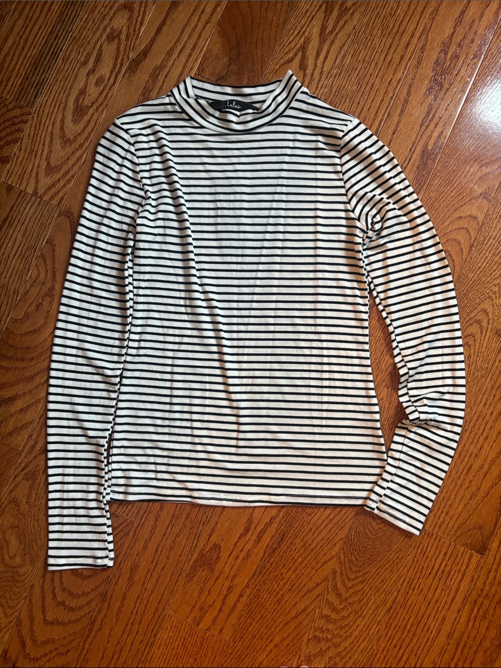Lulu's Black & White Striped Turtleneck Top